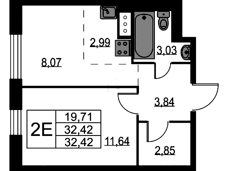 1-комнатная квартира 32.42 м², 4/9 эт., ЖК «Квартал Лаголово»